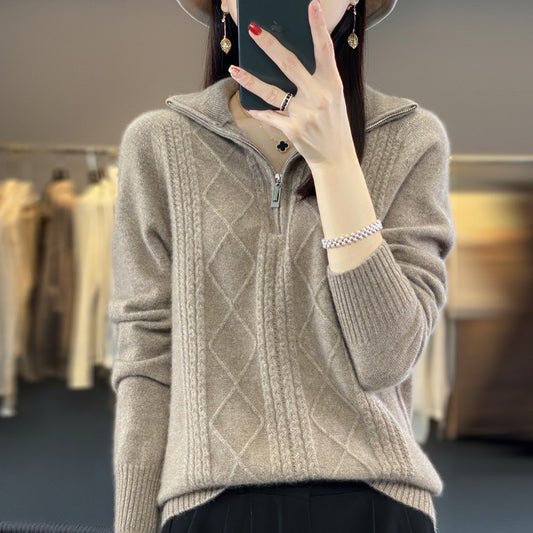 Autumn And Winter Twisted Half Zipper Cashmere Sweater