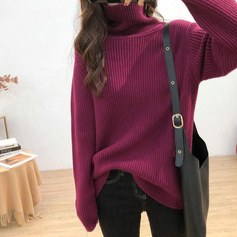 Thickening Idle Style Pullover Solid Color Turtleneck Sweater