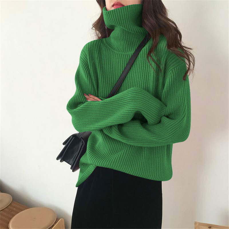 Thickening Idle Style Pullover Solid Color Turtleneck Sweater