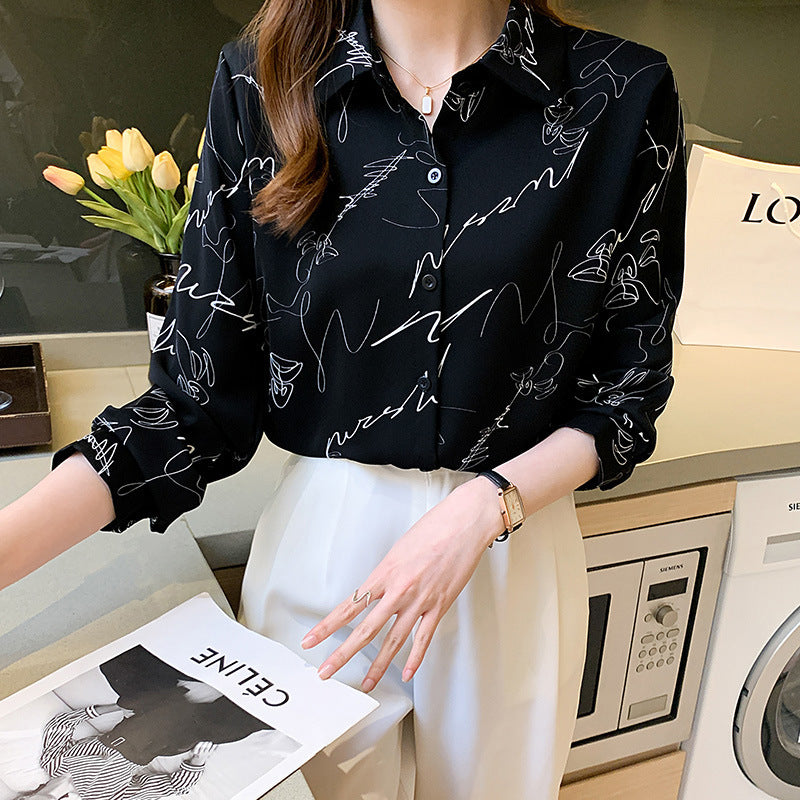 French Ink Painting Print Chiffon Shirt Women