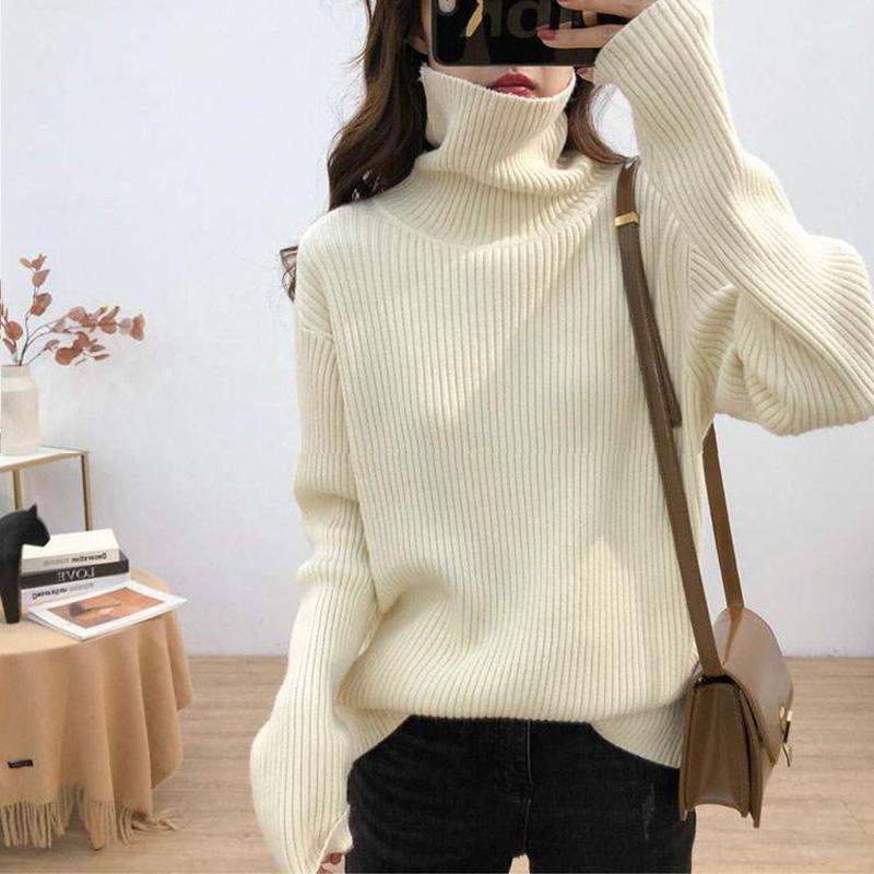 Thickening Idle Style Pullover Solid Color Turtleneck Sweater