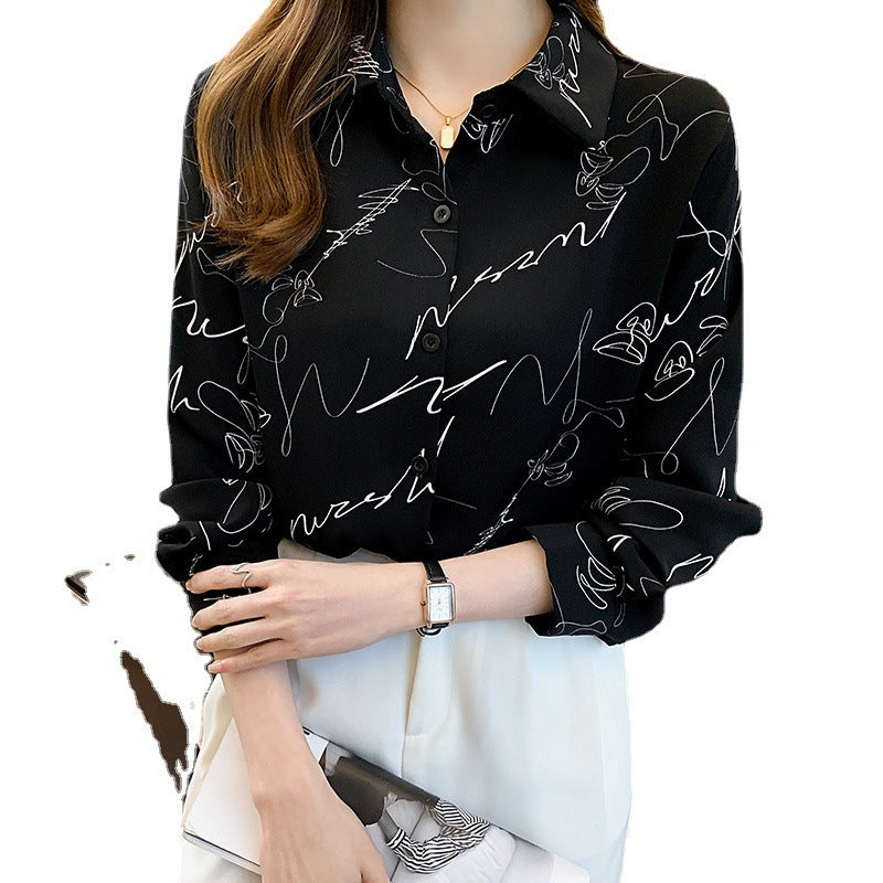 French Ink Painting Print Chiffon Shirt Women