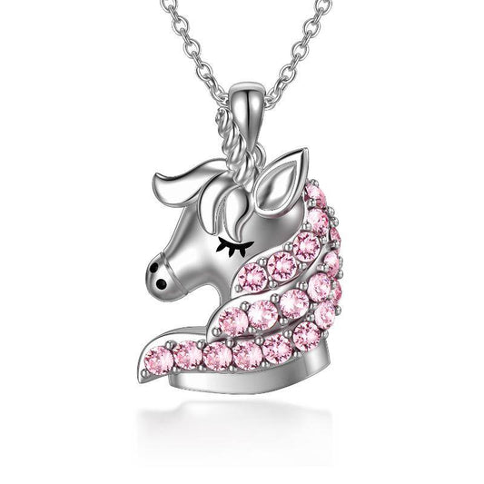 Sterling Silver Unicorn Necklace with Pink Crystals